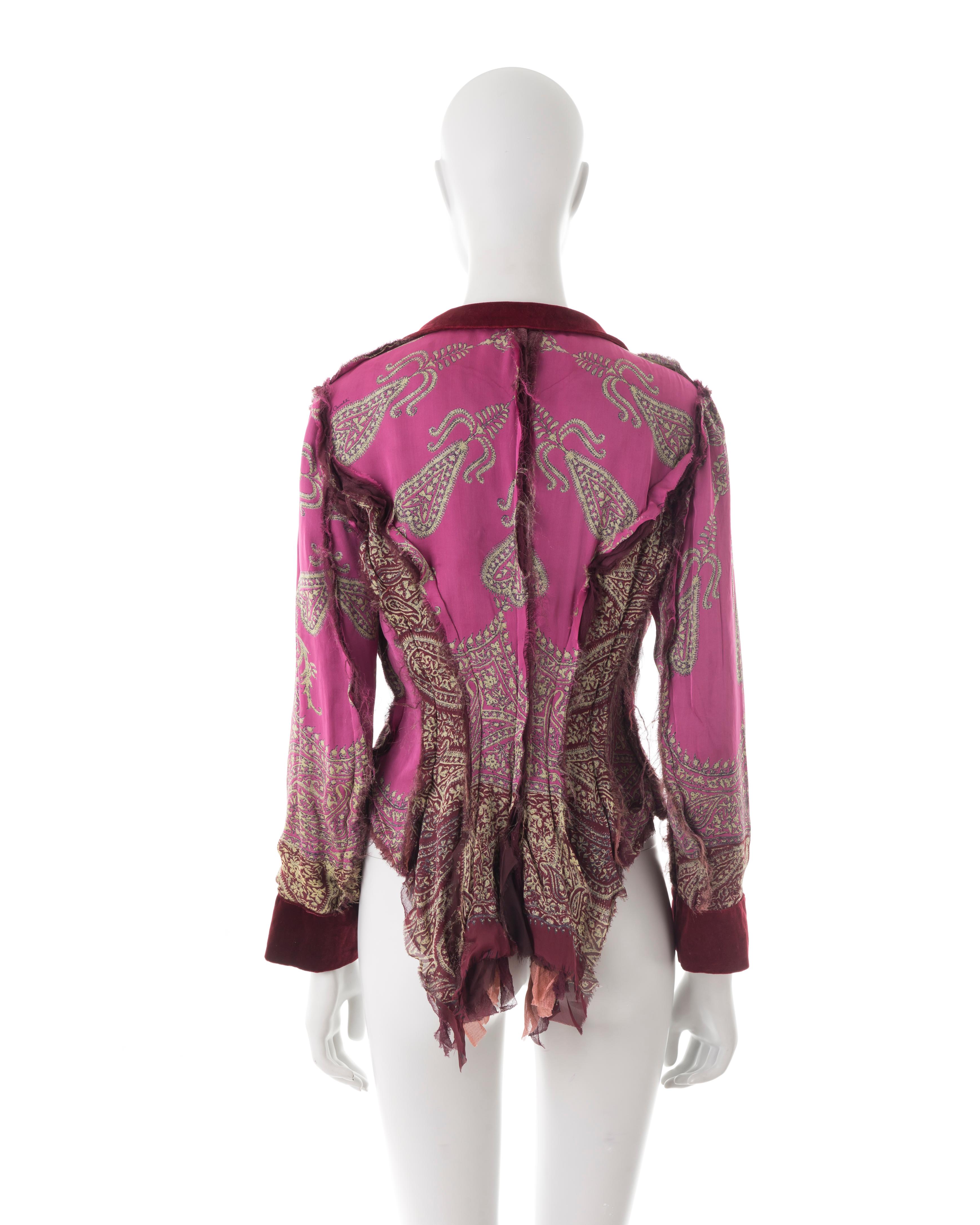 Women's Roberto Cavalli F/W 2004 burgundy multi-panel shredded blouse For Sale