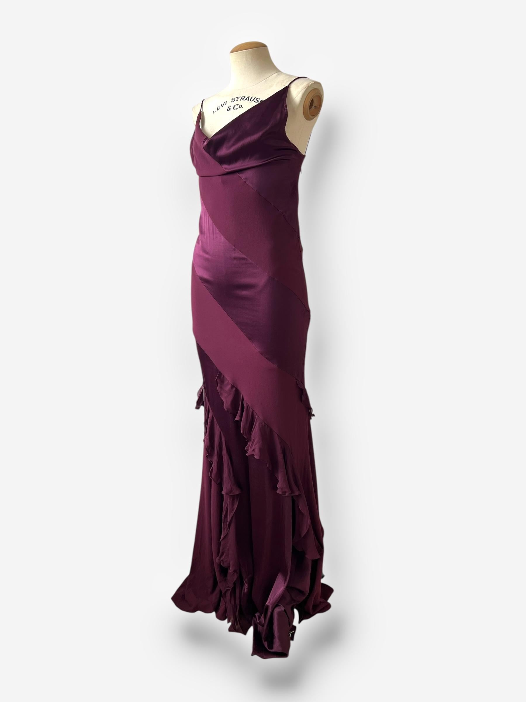 Rouge Roberto Cavalli F/W 2004 - Robe de soirée à manches longues en soie rouge bourgogne en vente