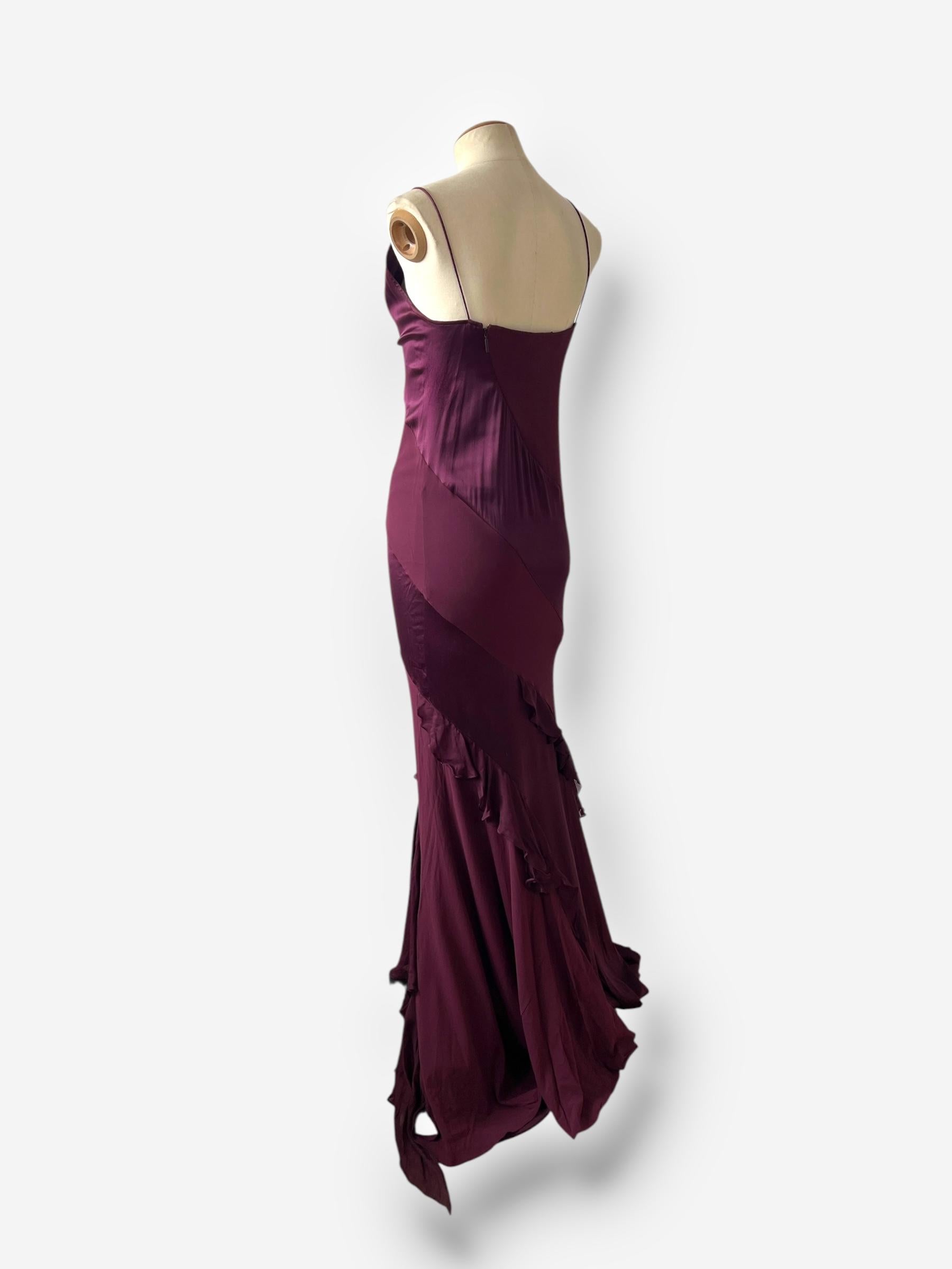 Roberto Cavalli F/W 2004 - Robe de soirée à manches longues en soie rouge bourgogne Bon état - En vente à CAPELLE AAN DEN IJSSEL, ZH