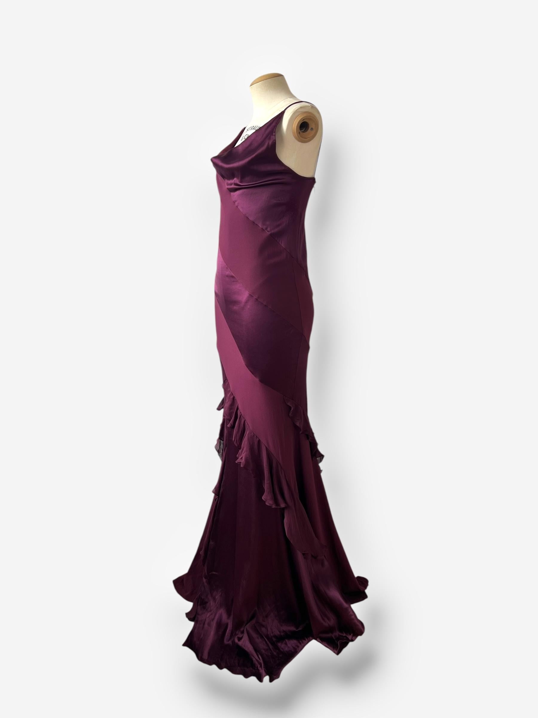 Roberto Cavalli F/W 2004 - Robe de soirée à manches longues en soie rouge bourgogne Pour femmes en vente