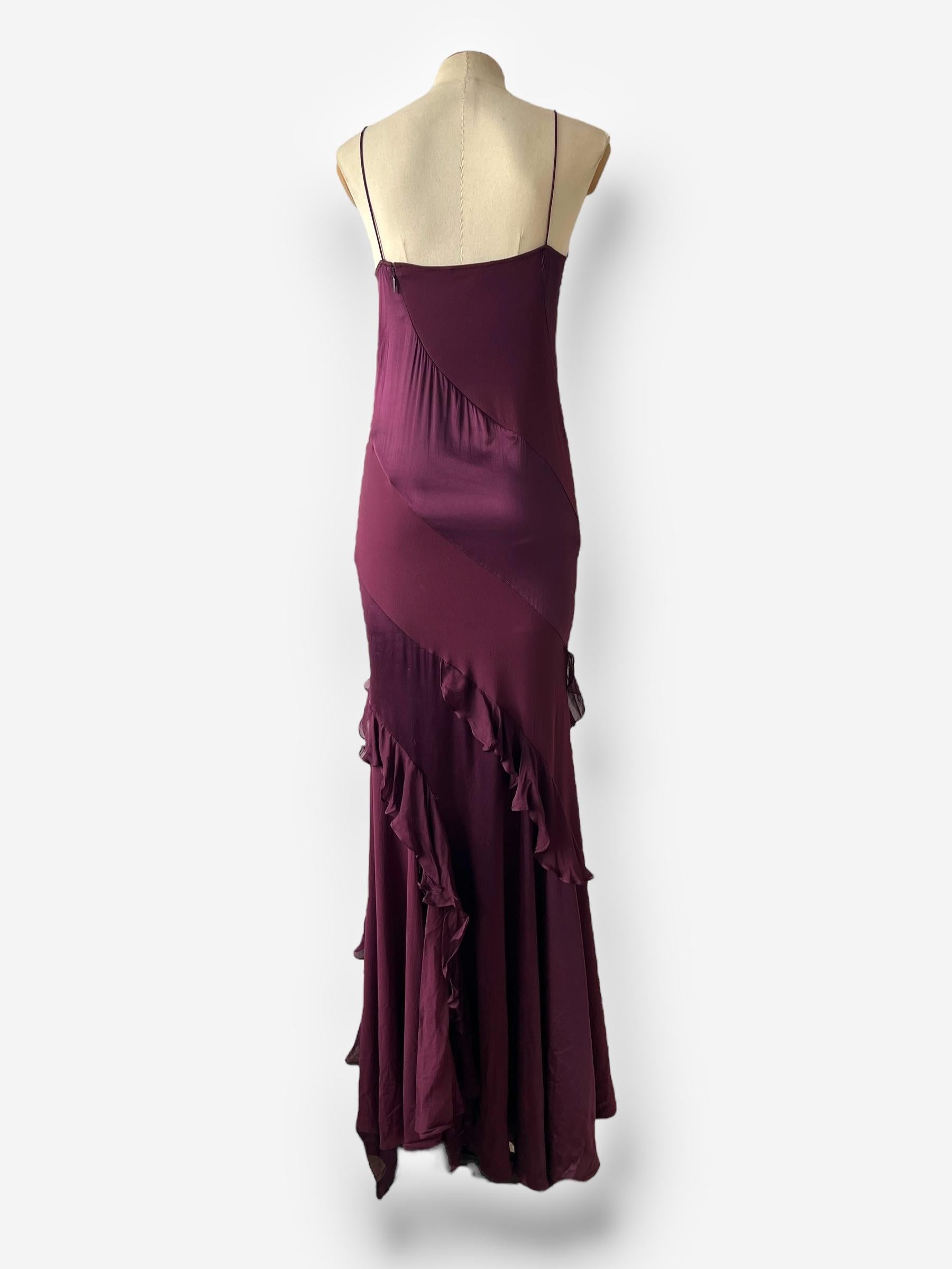 Roberto Cavalli F/W 2004 - Robe de soirée à manches longues en soie rouge bourgogne en vente 2