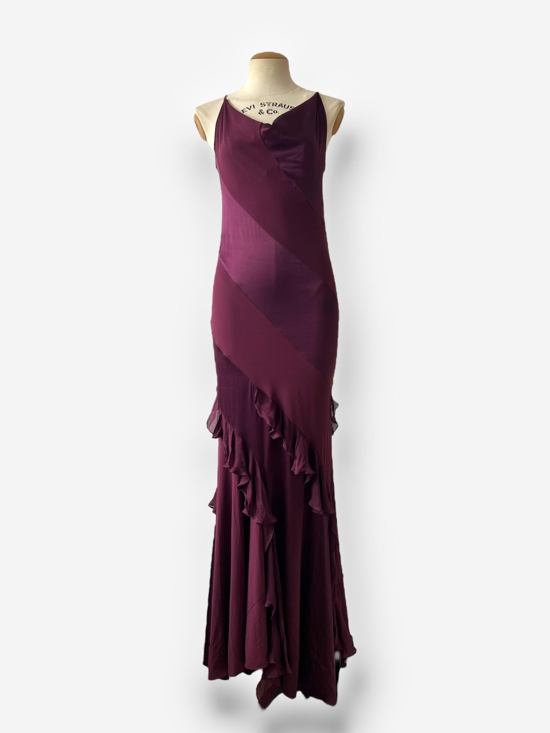 Roberto Cavalli F/W 2004 - Robe de soirée à manches longues en soie rouge bourgogne en vente 3