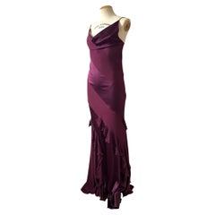 Roberto Cavalli F/W 2004 - Robe de soirée à manches longues en soie rouge bourgogne
