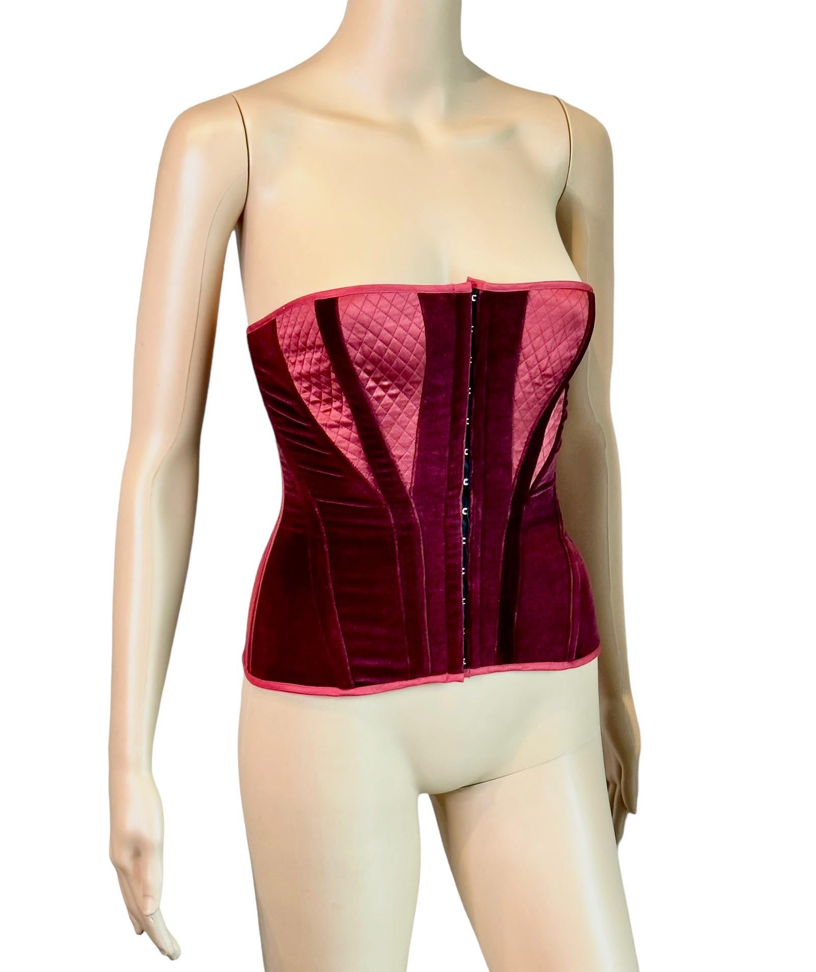 Roberto Cavalli F/W 2004 Bustier Lace-Up Corset Colorblock Velvet Top For Sale 6