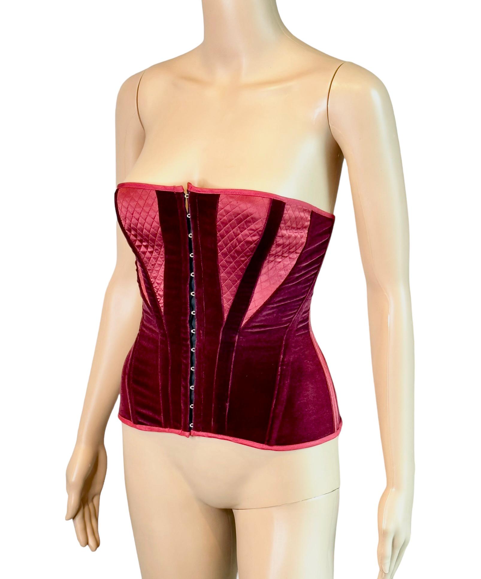 Roberto Cavalli F/W 2004 Bustier Lace-Up Corset Colorblock Velvet Top For Sale 1