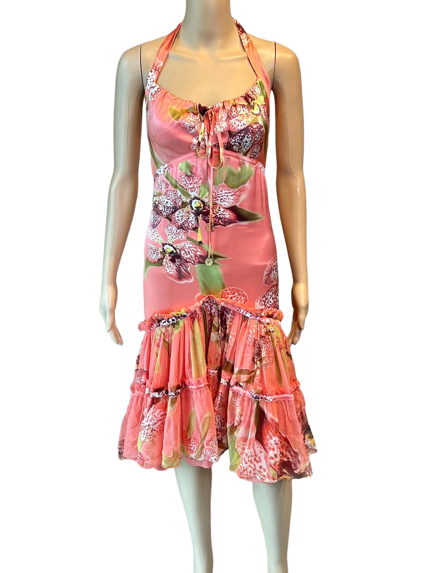 Roberto Cavalli F/W 2004 Bustier Plunging Neckline Floral Print Dress Size S