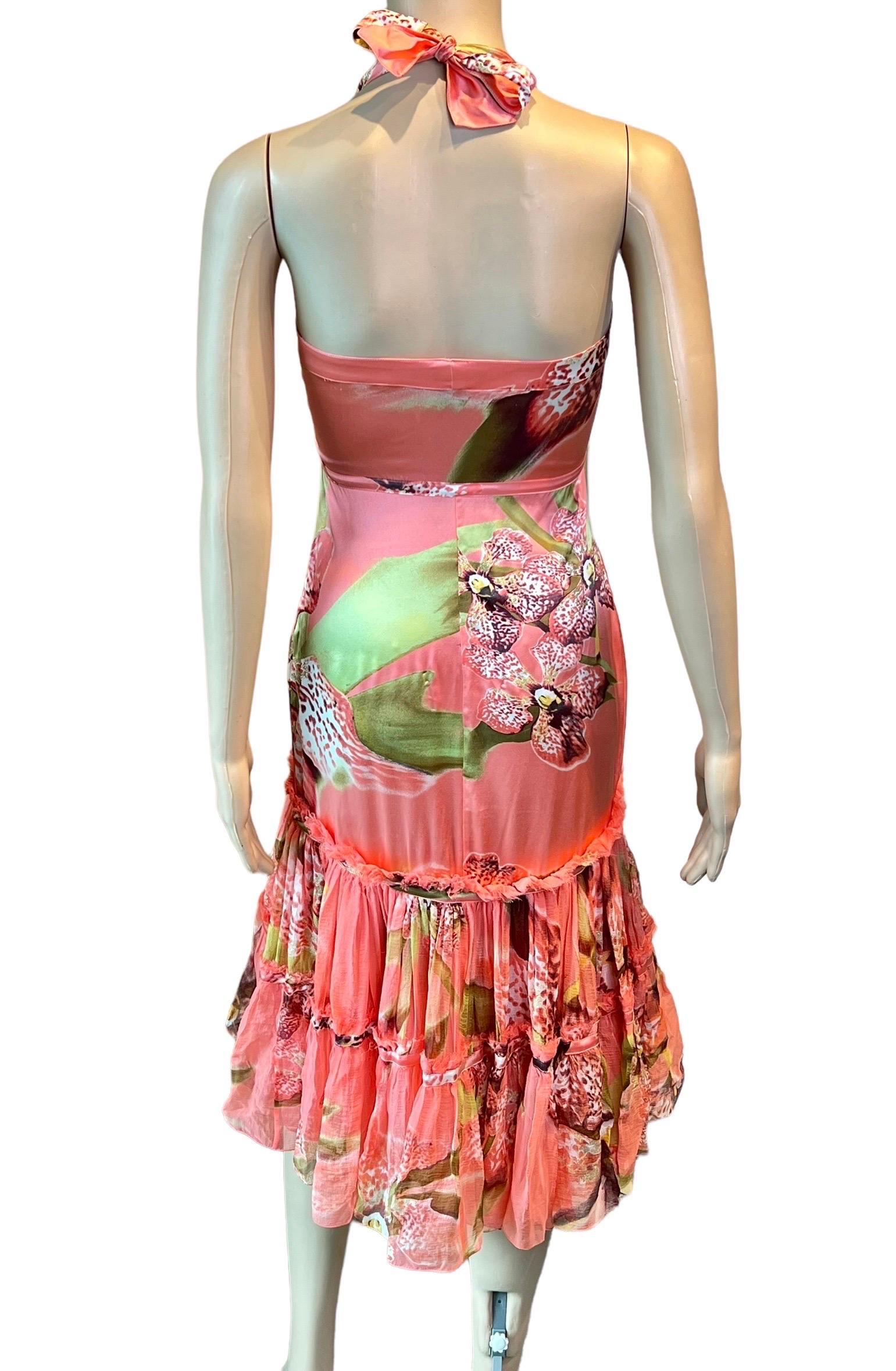 Roberto Cavalli F/W 2004 Bustier Plunging Neckline Floral Print Dress 1