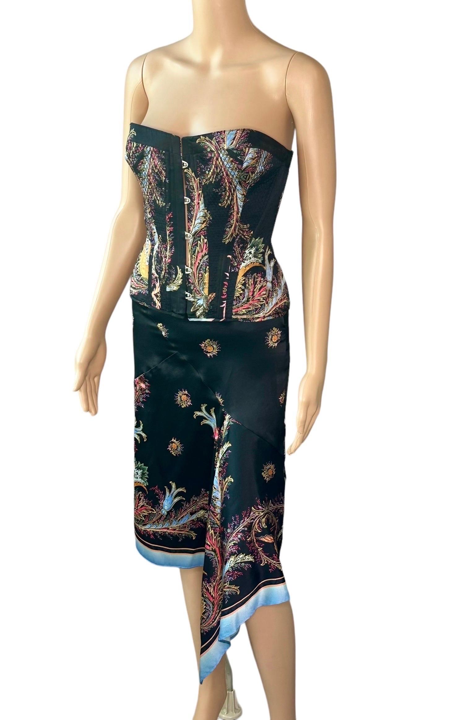 Roberto Cavalli A/I 2004 Corsetto Bustier Crop Top & Gonna 2 Pezzi Set Ensemble Taglia S





