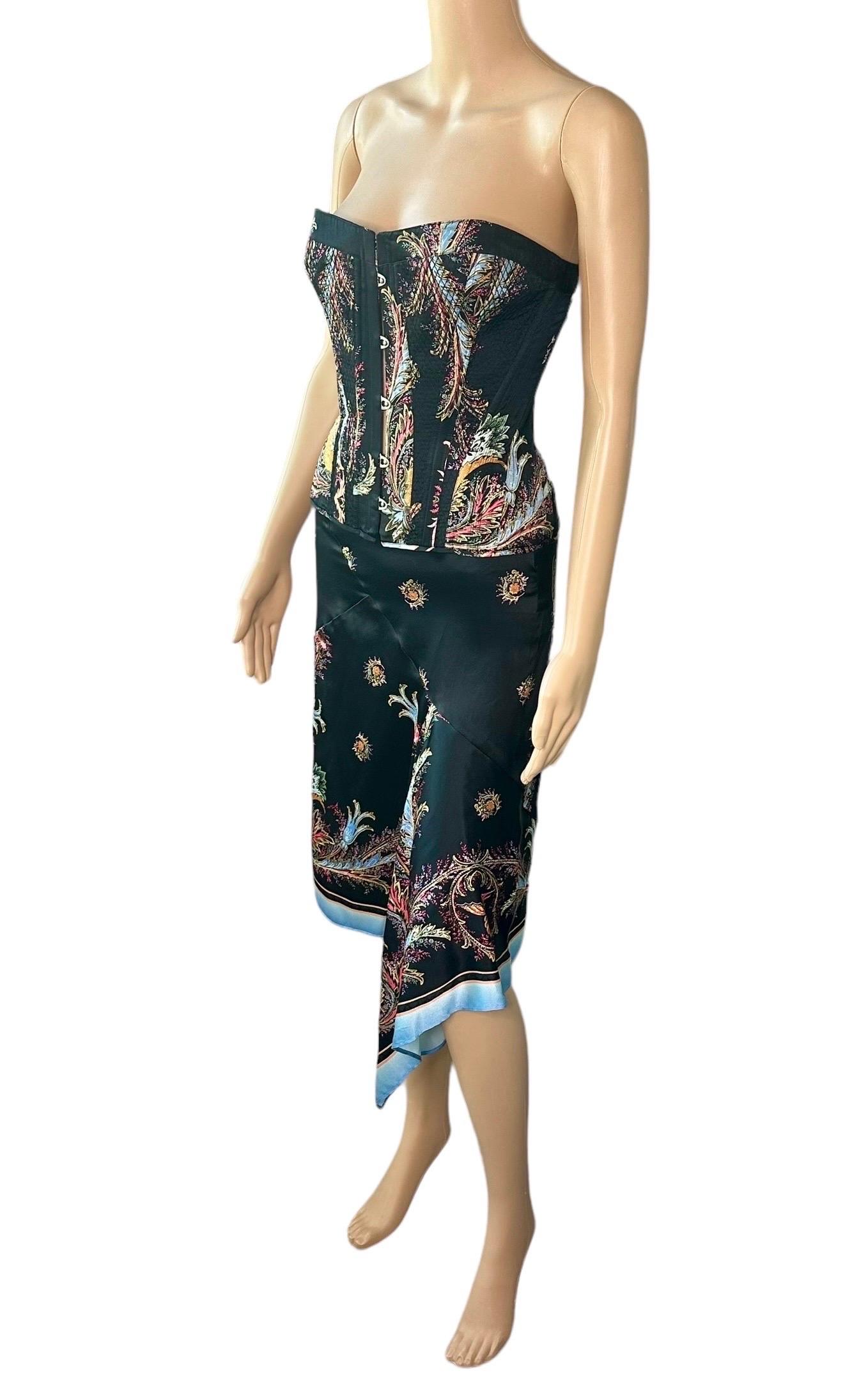 Donna Roberto Cavalli A/I 2004 Corsetto Bustier Crop Top & Gonna Set 2 Pezzi Ensemble in vendita