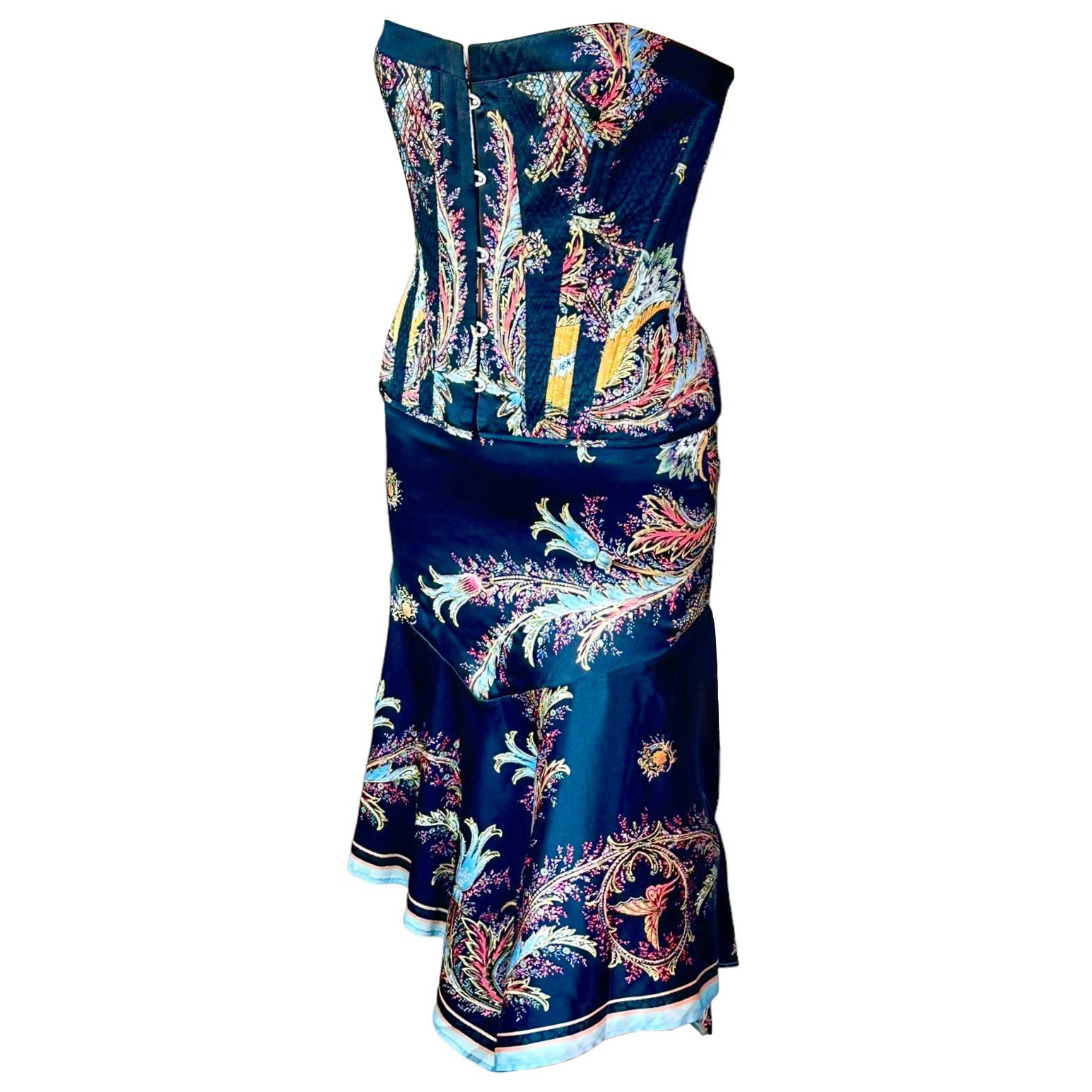 Roberto Cavalli F/W 2004 Corset Bustier Crop Top & Skirt 2 Piece Set Ensemble