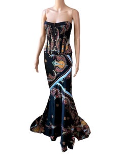 Roberto Cavalli F/W 2004 Corset Bustier Top & Maxi Skirt 2 Piece Set Ensemble