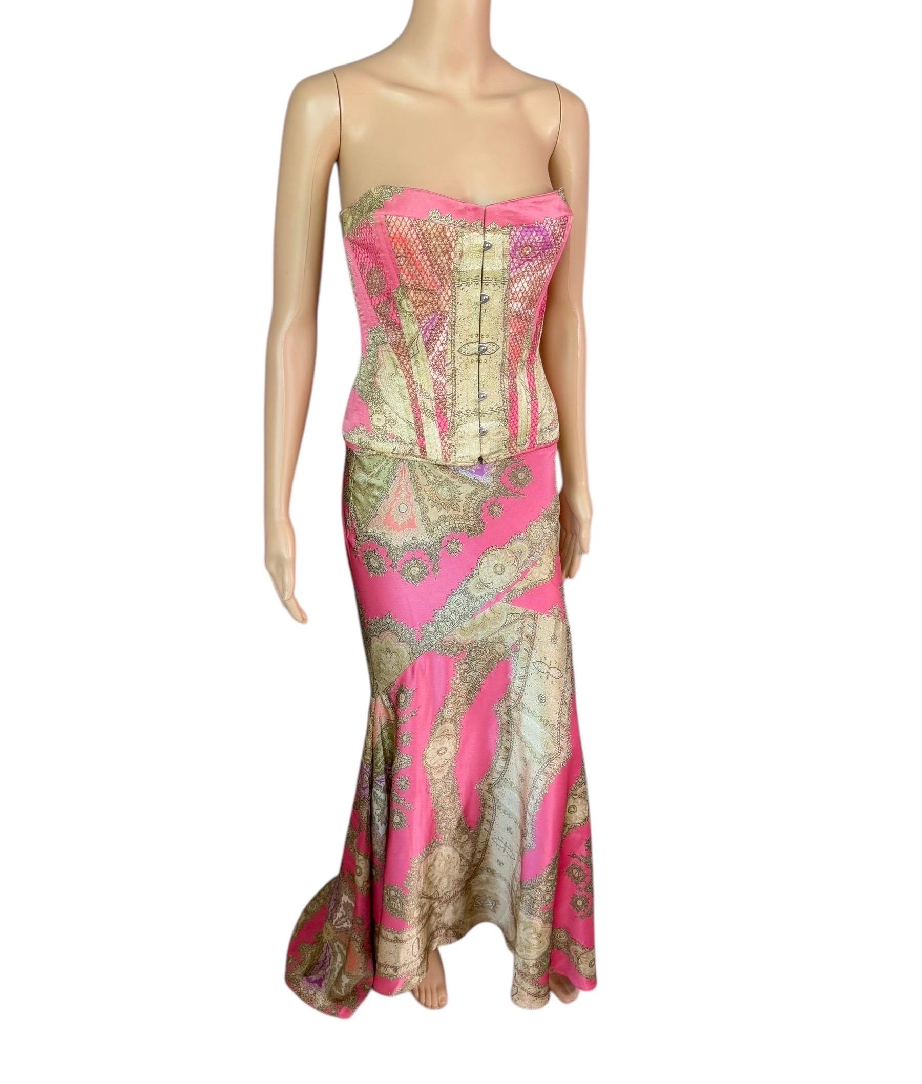 Beige Roberto Cavalli F/W 2004 Corset Bustier Top & Maxi Skirt 2 Piece Set Ensemble