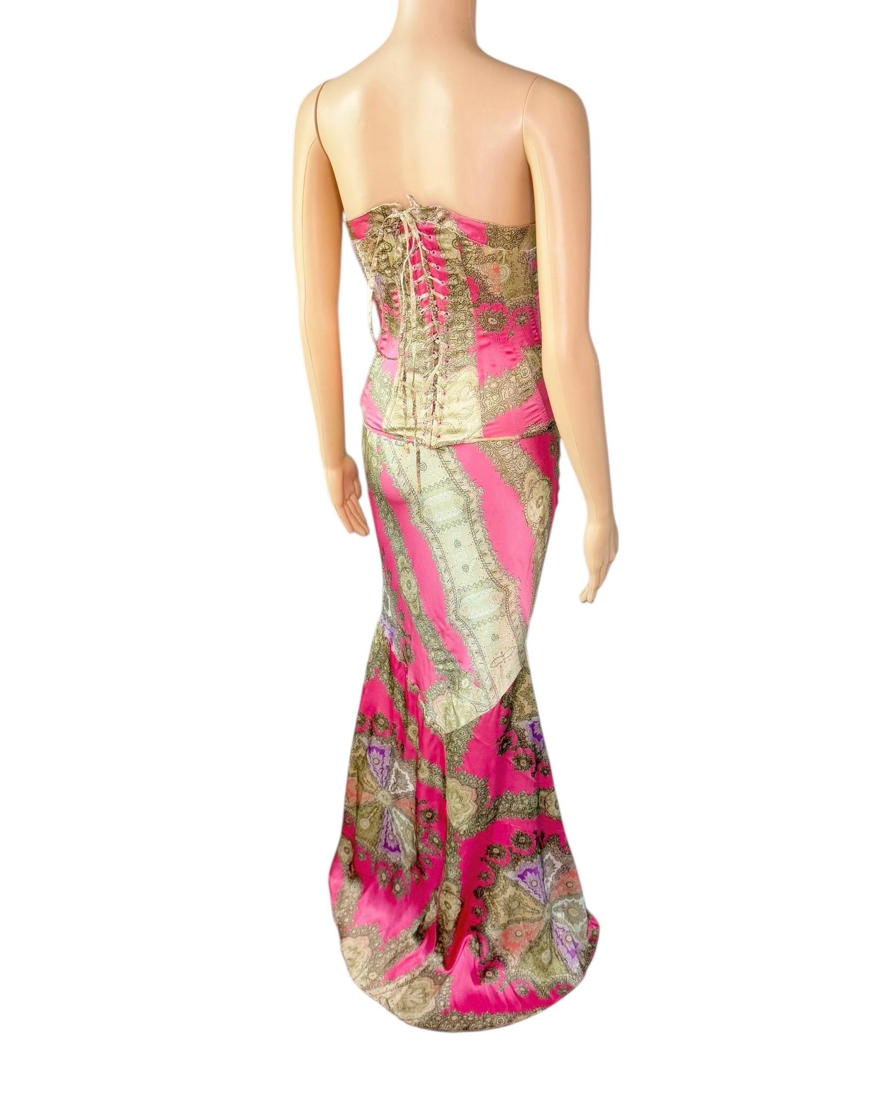 Roberto Cavalli F/W 2004 Corset Bustier Top & Maxi Skirt 2 Piece Set Ensemble In Good Condition In Naples, FL