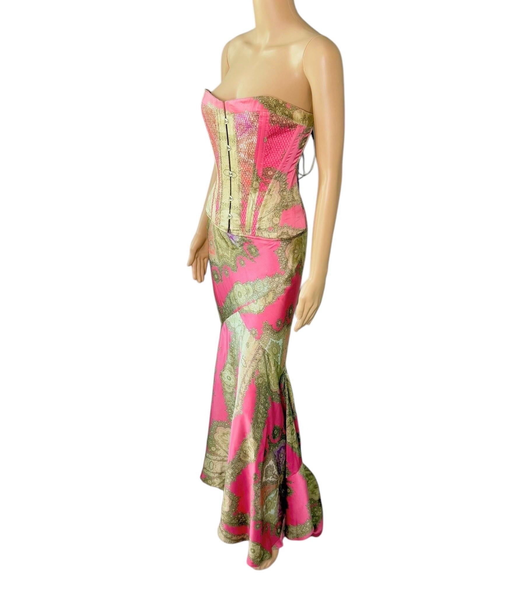 Roberto Cavalli F/W 2004 Corset Bustier Top & Maxi Skirt 2 Piece Set Ensemble 4