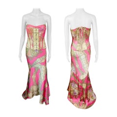 Roberto Cavalli F/W 2004 Corset Bustier Top & Maxi Skirt 2 Piece Set Ensemble