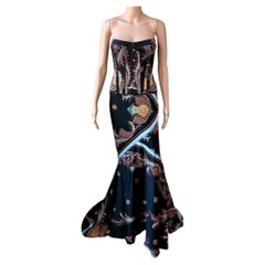 Roberto Cavalli F/W 2004 Corset Bustier Top & Maxi Skirt 2 Piece Set Ensemble
