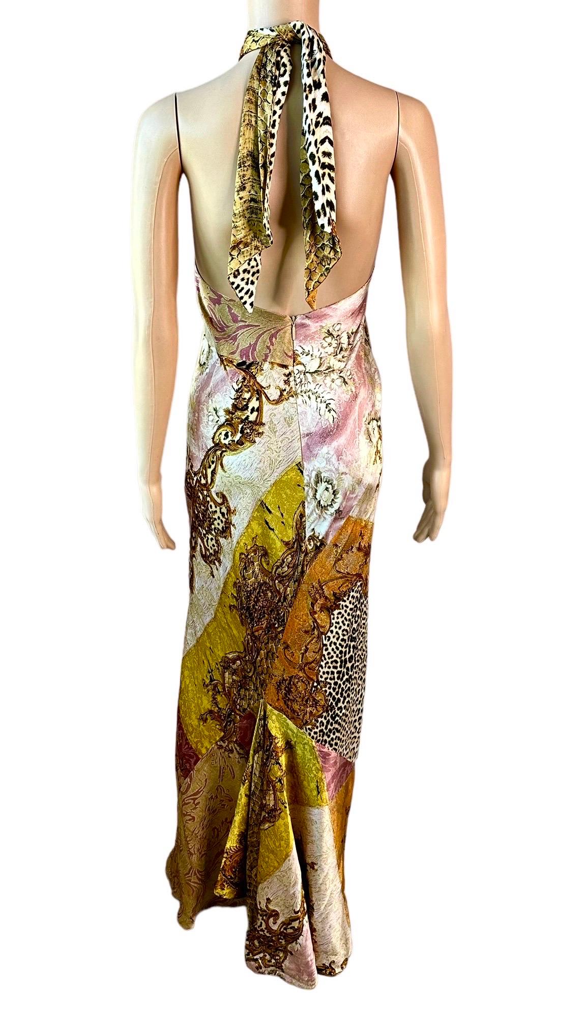 Roberto Cavalli F/W 2004 Embellished Halter Bias Cut Silk Slip Maxi Dress  For Sale 4