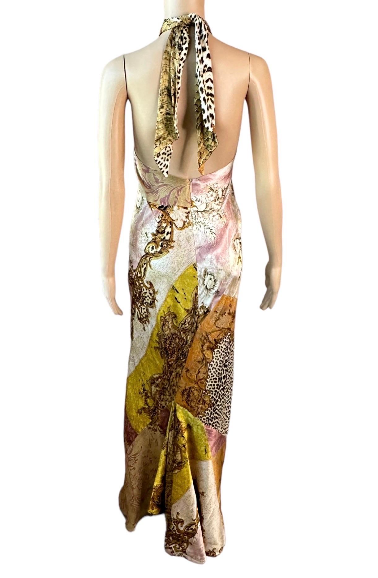 Women's Roberto Cavalli F/W 2004 Embellished Halter Bias Cut Silk Slip Maxi Dress  For Sale