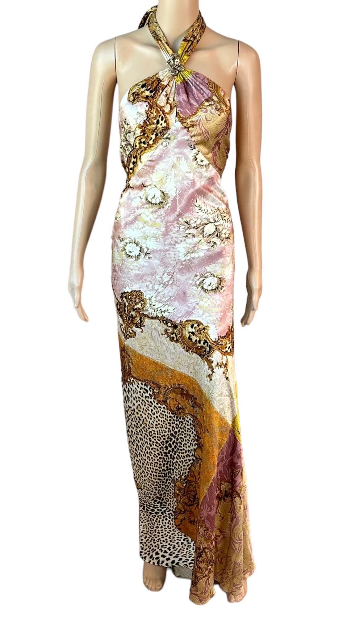 Roberto Cavalli F/W 2004 Embellished Halter Bias Cut Silk Slip Maxi Dress  For Sale 3