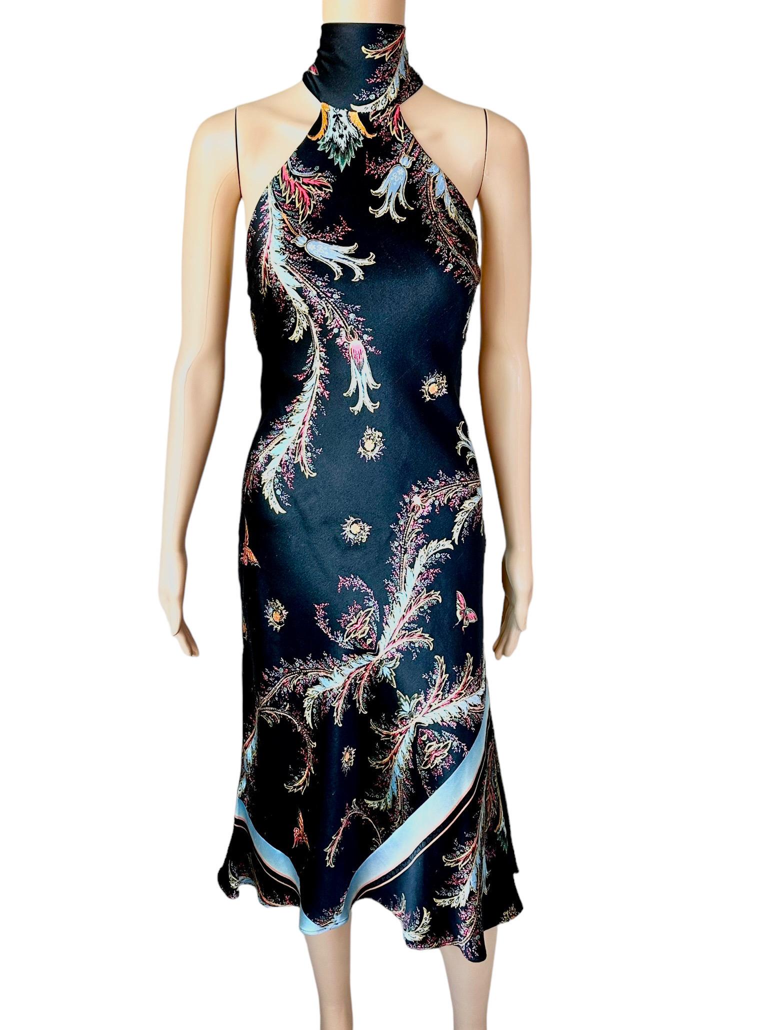 Roberto Cavalli F/W 2004 Halter Chinoiserie Print Silk Midi Dress For Sale 1