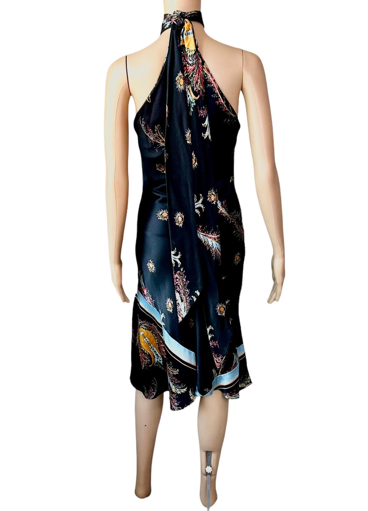 Roberto Cavalli F/W 2004 Halter Chinoiserie Print Silk Midi Dress For Sale 2