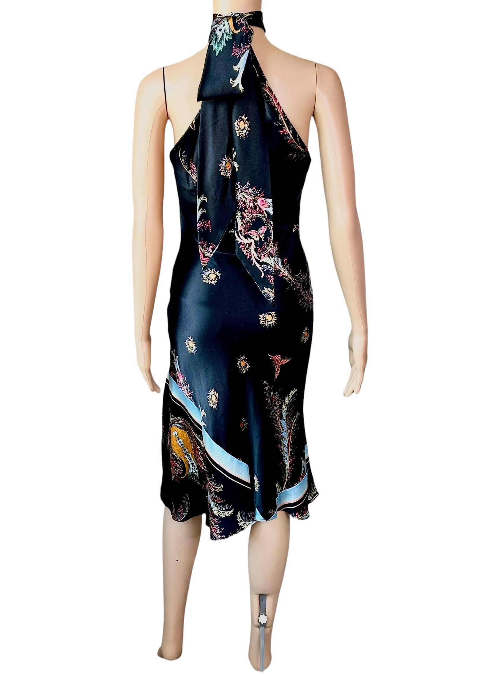 Roberto Cavalli F/W 2004 Halter Chinoiserie Print Silk Midi Dress 4