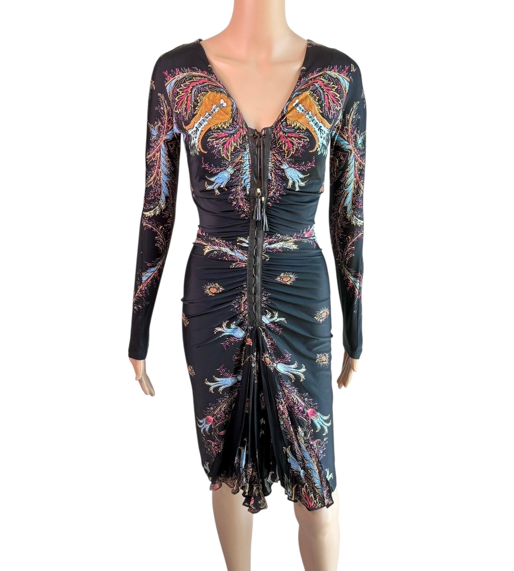 Roberto Cavalli F/W 2004 Leather Lace Up Plunging Ruched Dress For Sale 6