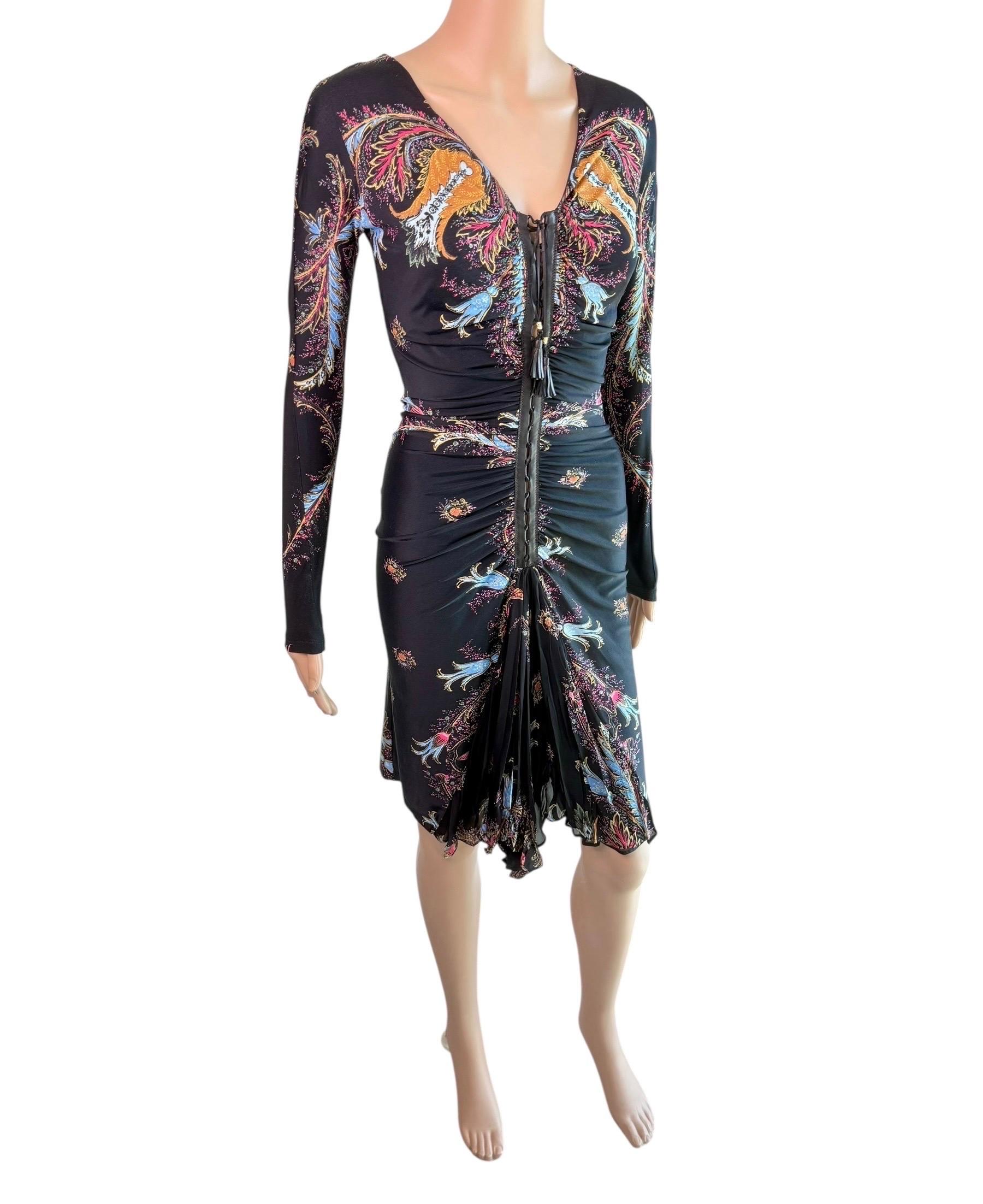 Roberto Cavalli F/W 2004 Leather Lace Up Plunging Ruched Dress For Sale 8