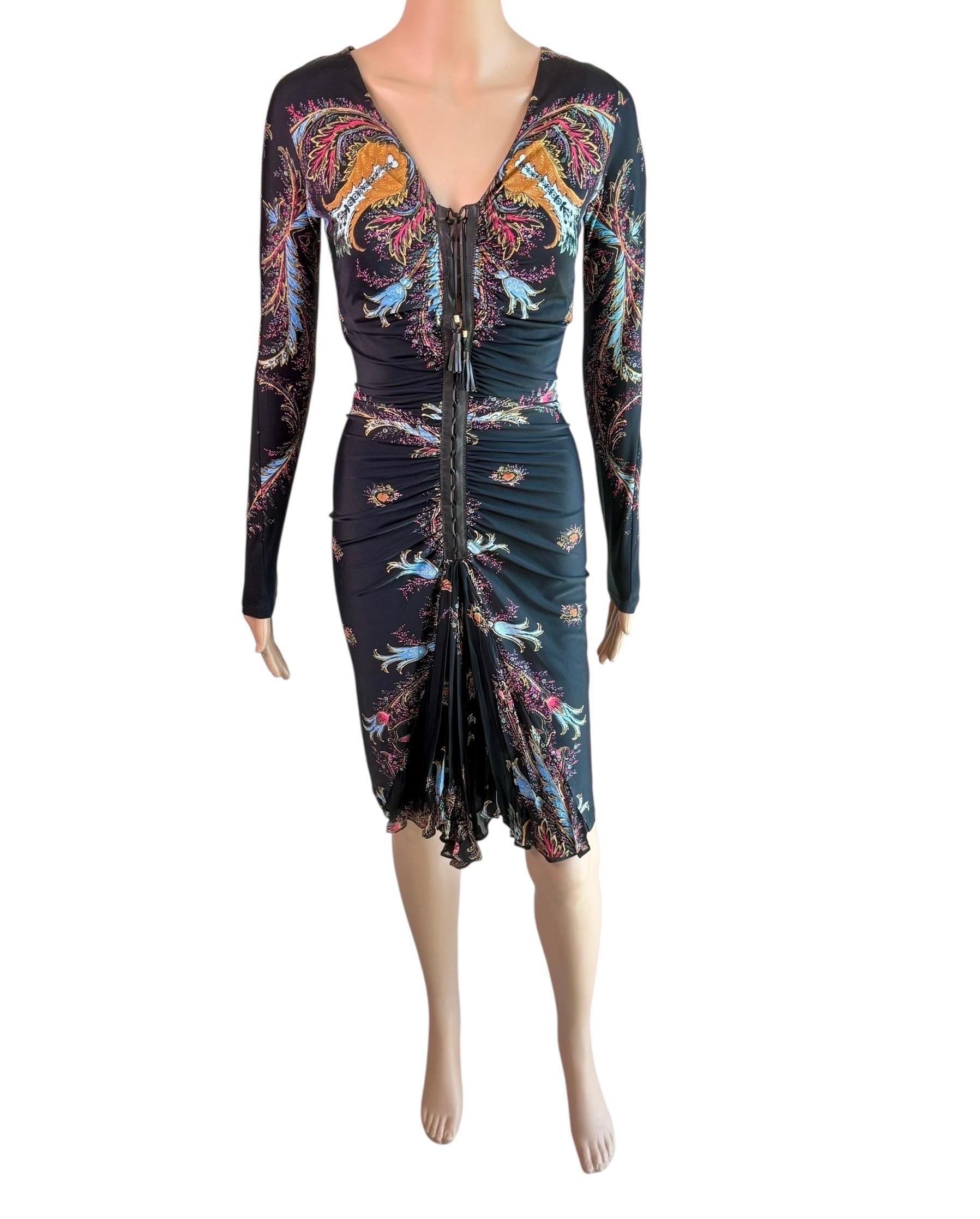 Roberto Cavalli F/W 2004 Leather Lace Up Plunging Ruched Dress For Sale 10
