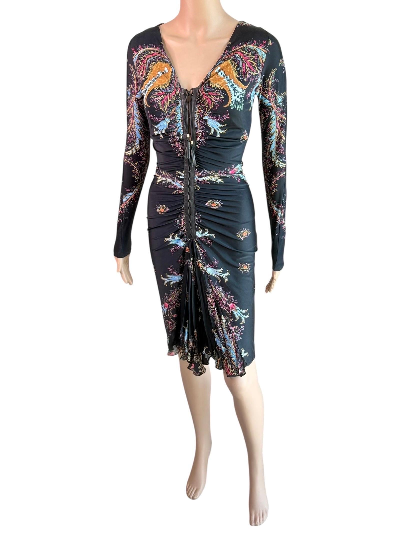 Roberto Cavalli F/W 2004 Leather Lace Up Plunging Ruched Dress For Sale 11
