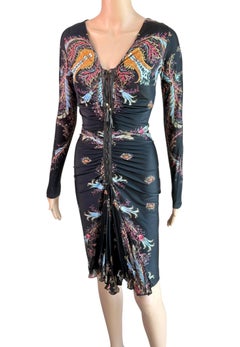 Roberto Cavalli F/W 2004 Leather Lace Up Plunging Ruched Dress