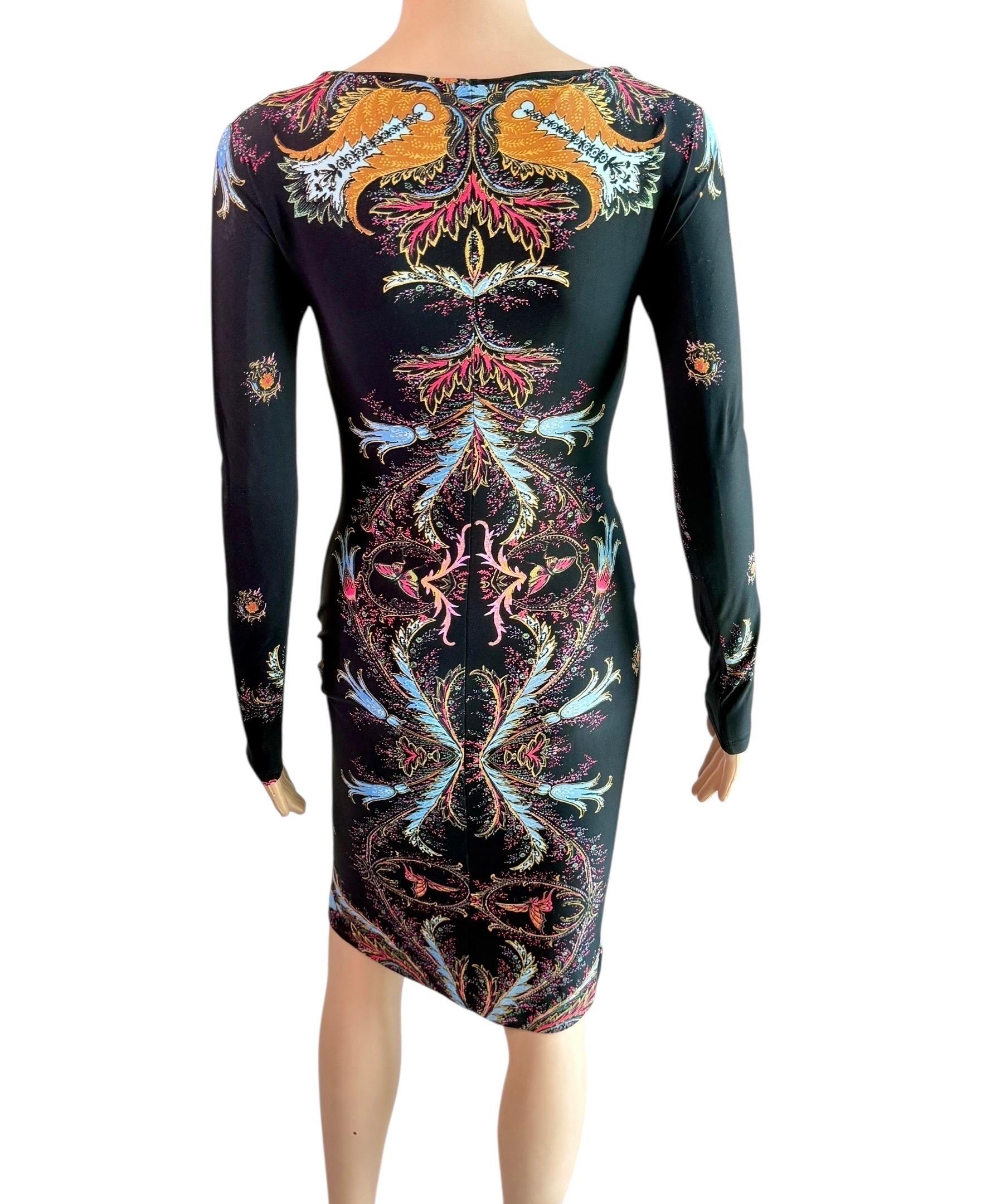 Roberto Cavalli F/W 2004 Leather Lace Up Plunging Ruched Dress In Excellent Condition For Sale In Naples, FL