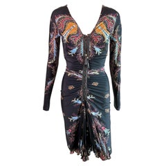 Roberto Cavalli F/W 2004 Leather Lace Up Plunging Ruched Dress