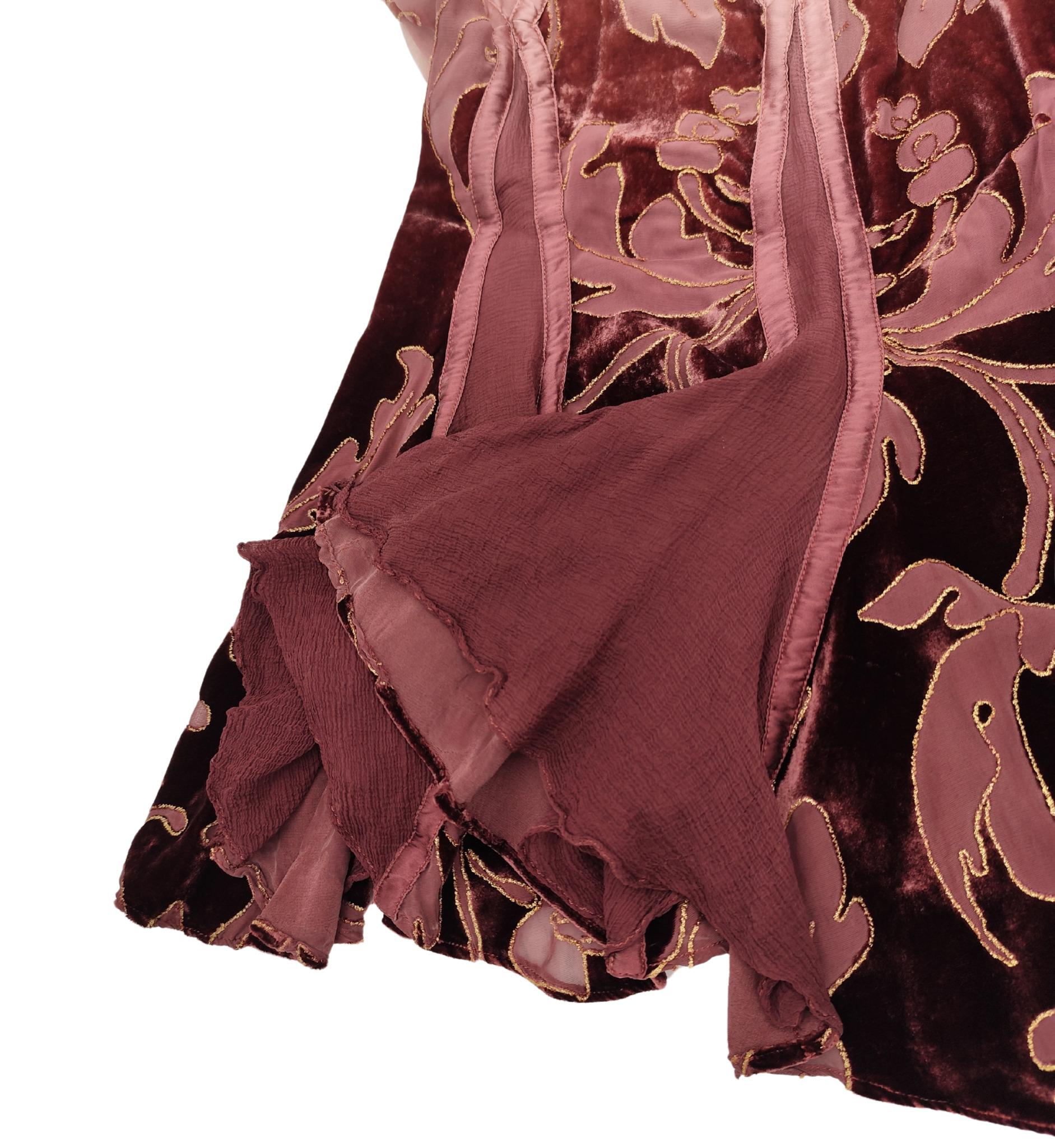 Roberto Cavalli F/W 2004 pink silk and velvet embroidered skirt 6