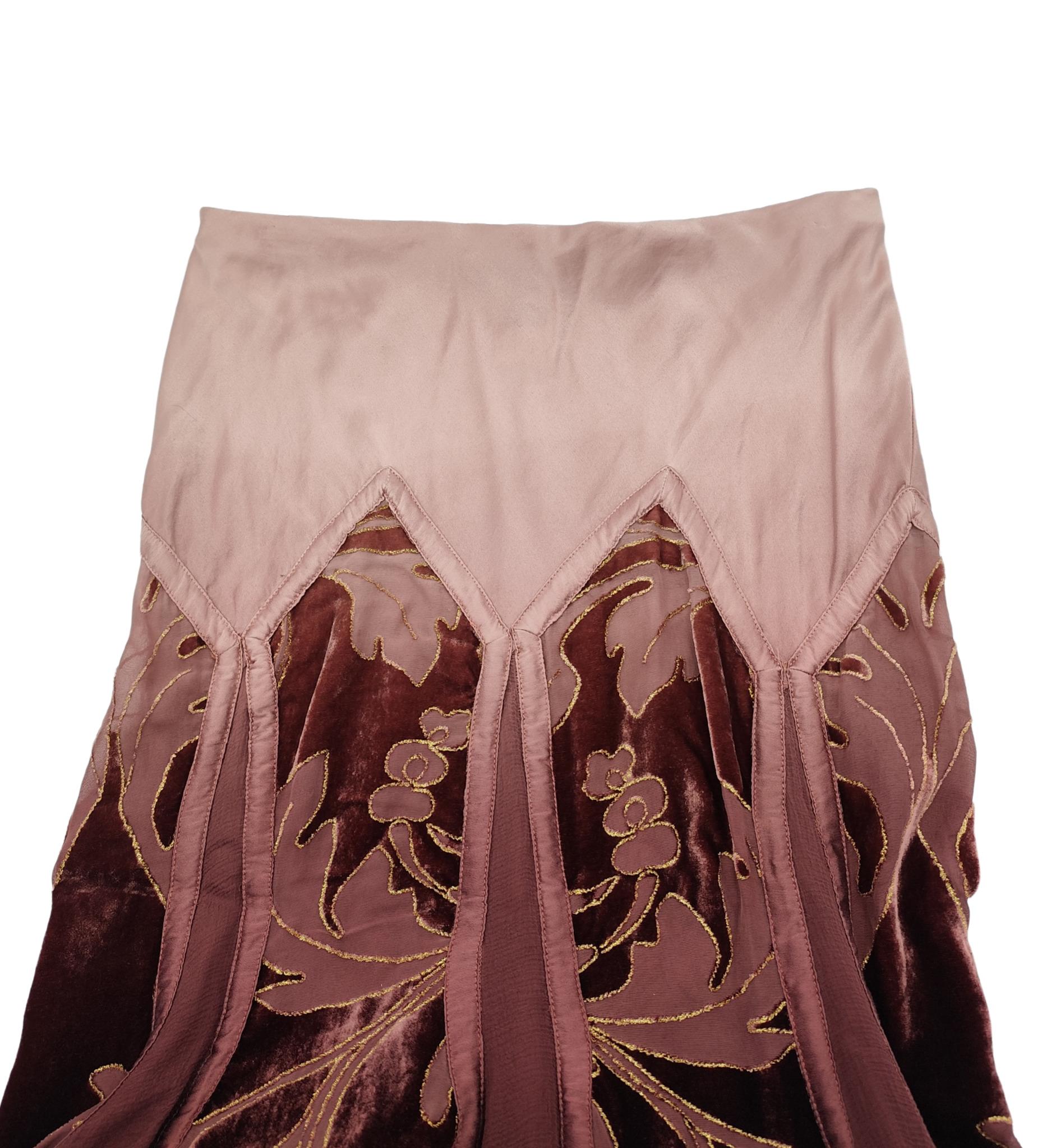 Roberto Cavalli F/W 2004 pink silk and velvet embroidered skirt 1
