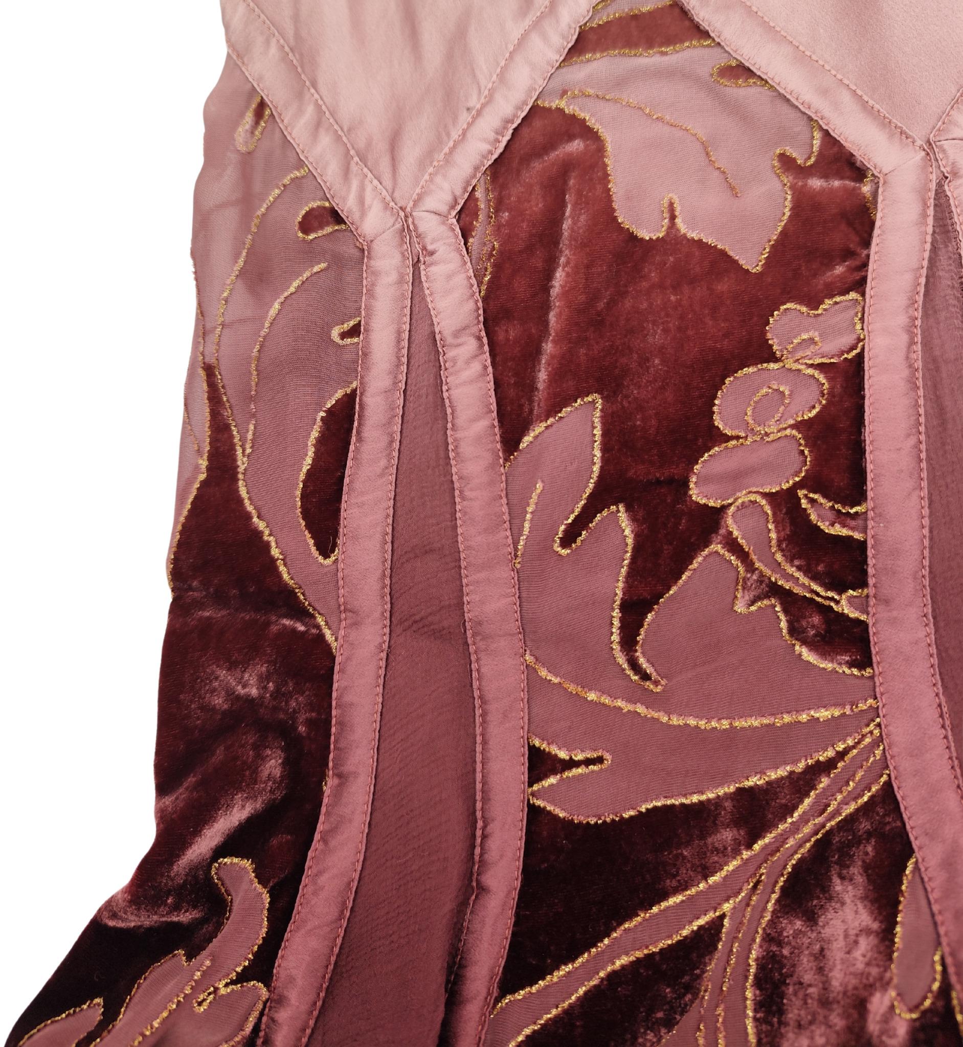 Roberto Cavalli F/W 2004 pink silk and velvet embroidered skirt 3