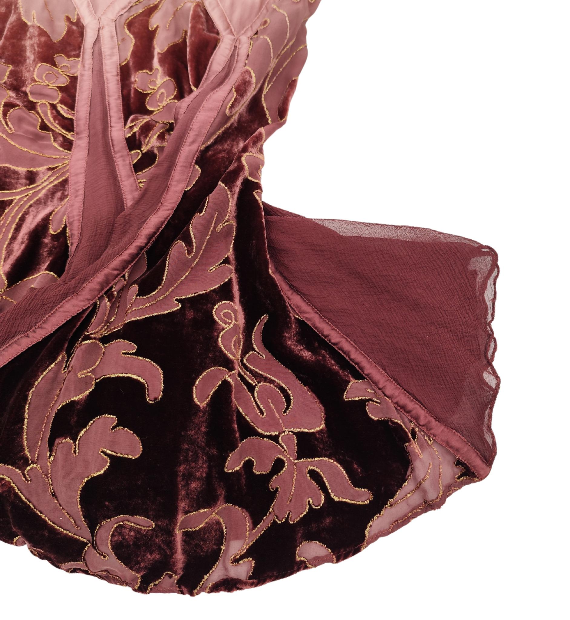 Roberto Cavalli F/W 2004 pink silk and velvet embroidered skirt 4