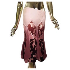 Roberto Cavalli F/W 2004 pink silk and velvet embroidered skirt