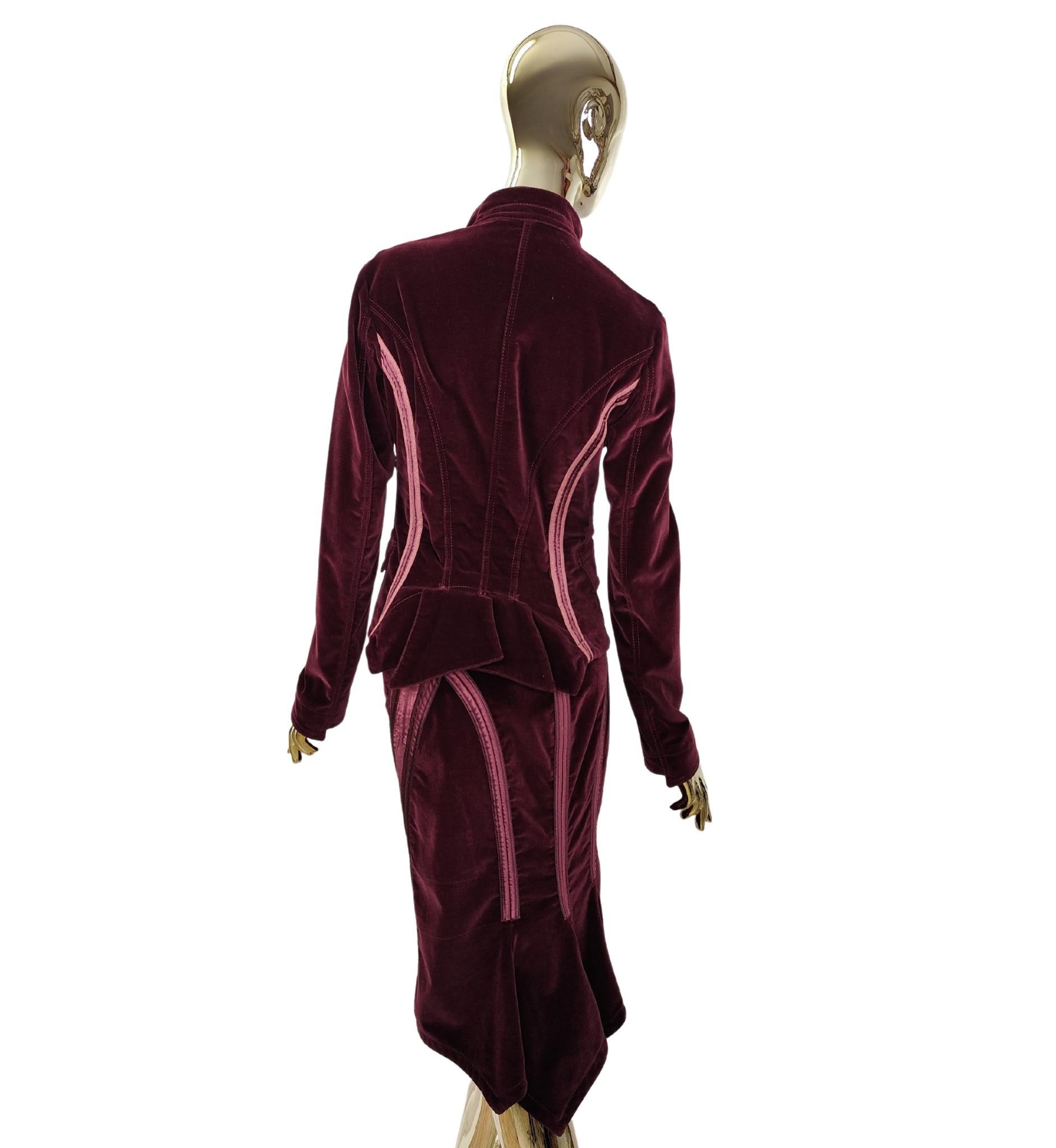 Black Roberto Cavalli F/W 2004 purple velvet jacket and skirt set For Sale