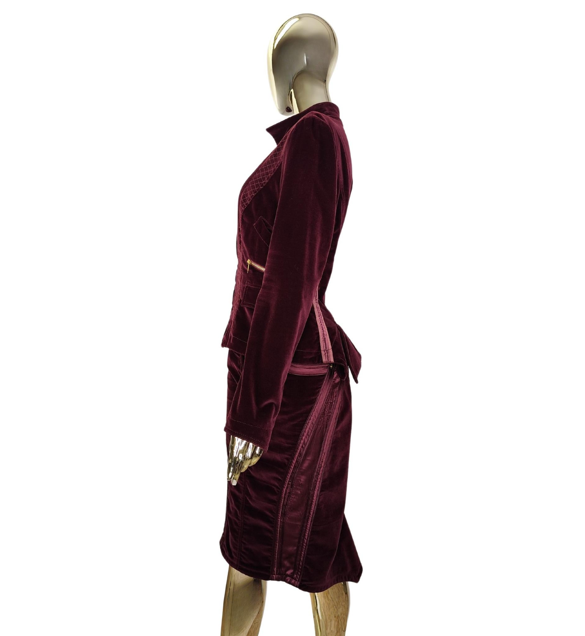 Women's Roberto Cavalli F/W 2004 purple velvet jacket and skirt set For Sale