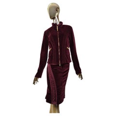 Roberto Cavalli F/W 2004 purple velvet jacket and skirt set