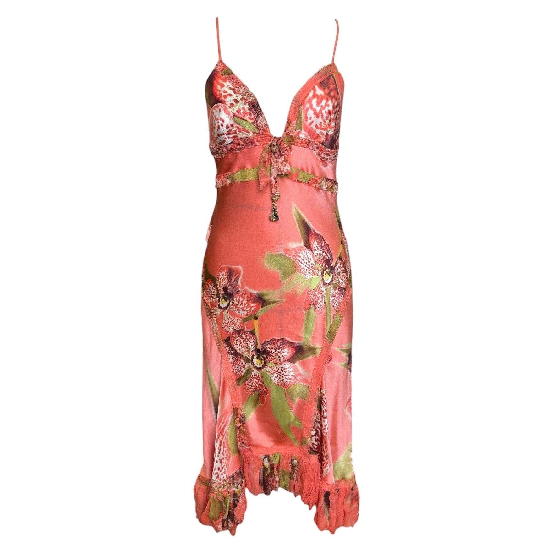 Roberto Cavalli F/W 2004 Silk Orchid Print Slip Dress