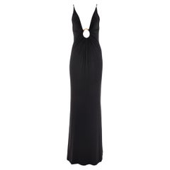 Vintage Roberto Cavalli F/W 2005 black plunging dress with gold snake ring