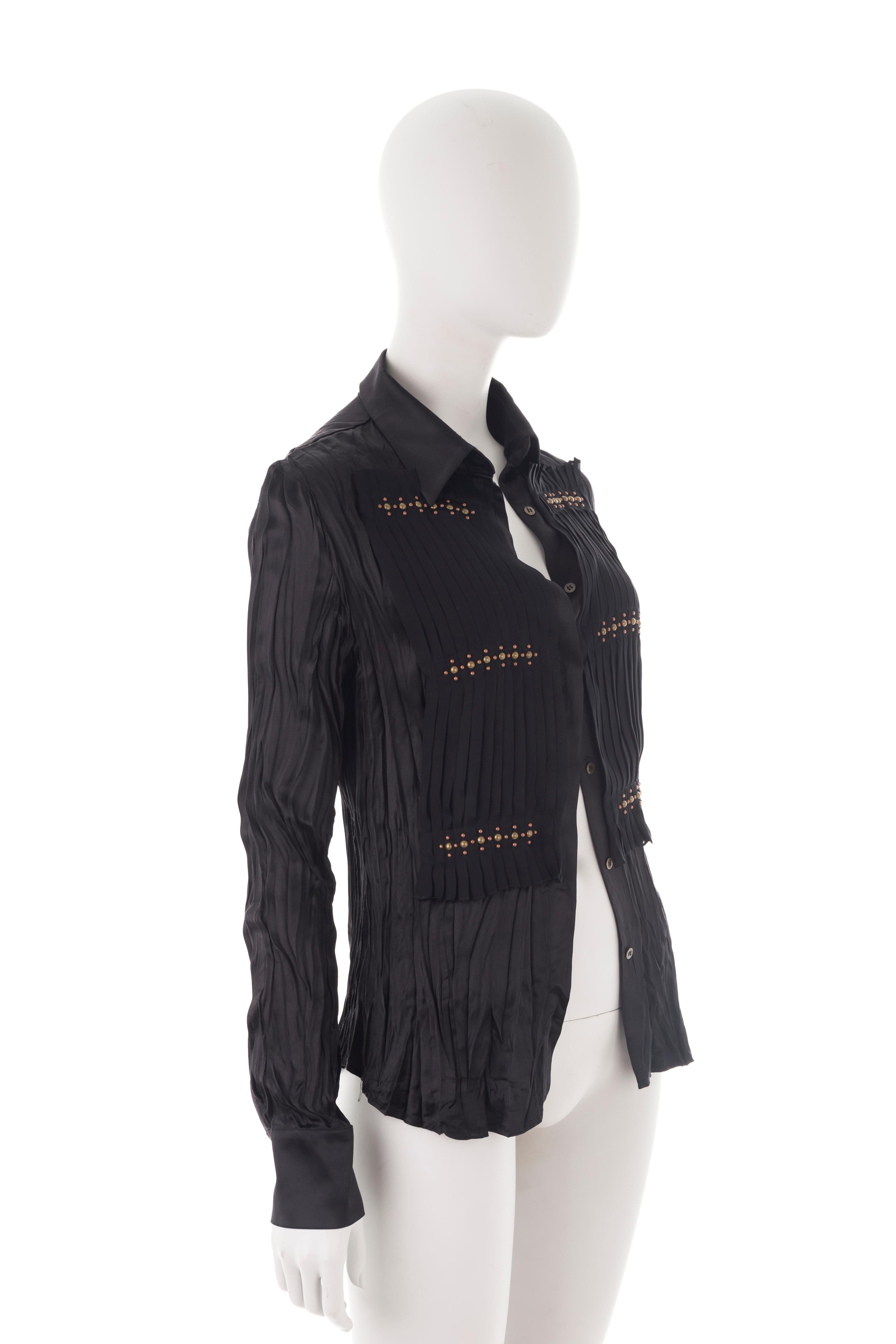 Black Roberto Cavalli F/W 2005 black studded silk shirt For Sale