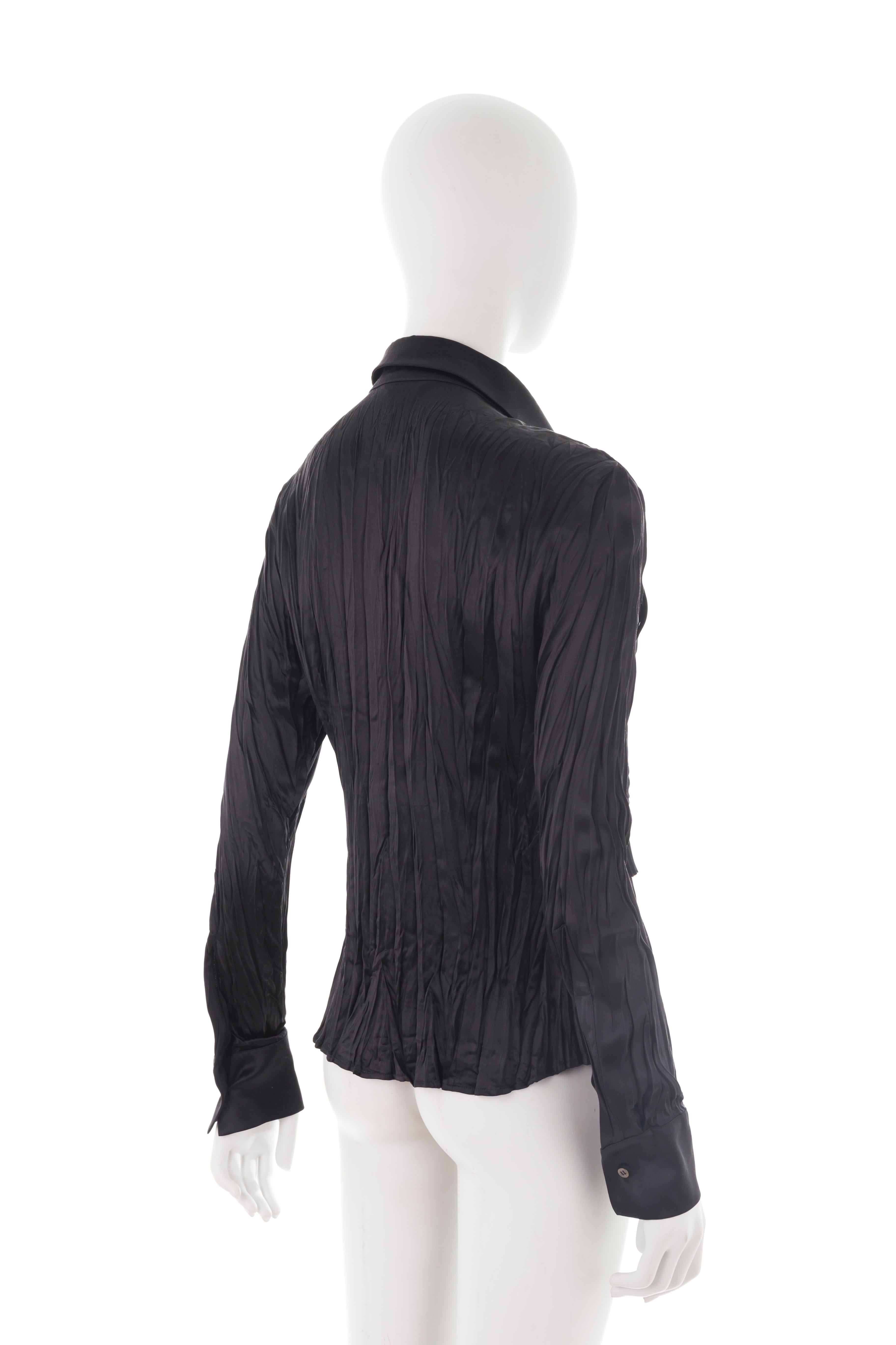 Roberto Cavalli F/W 2005 black studded silk shirt In Excellent Condition For Sale In Rome, IT