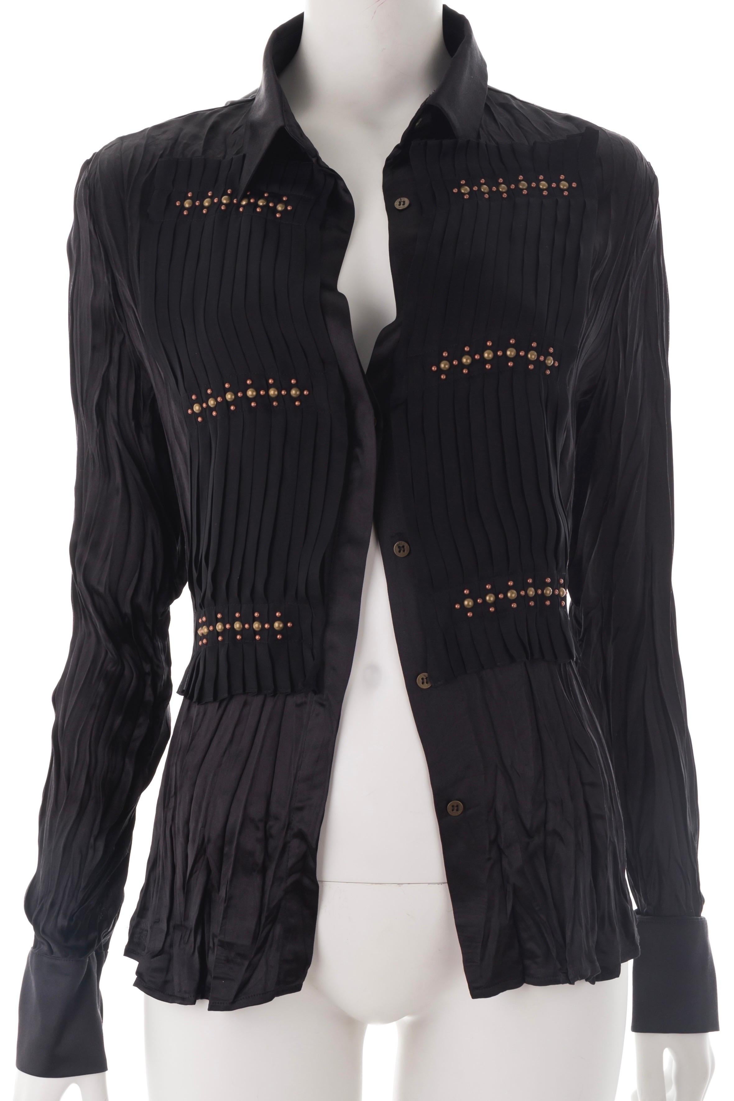 Roberto Cavalli F/W 2005 Camisa de seda negra con tachuelas