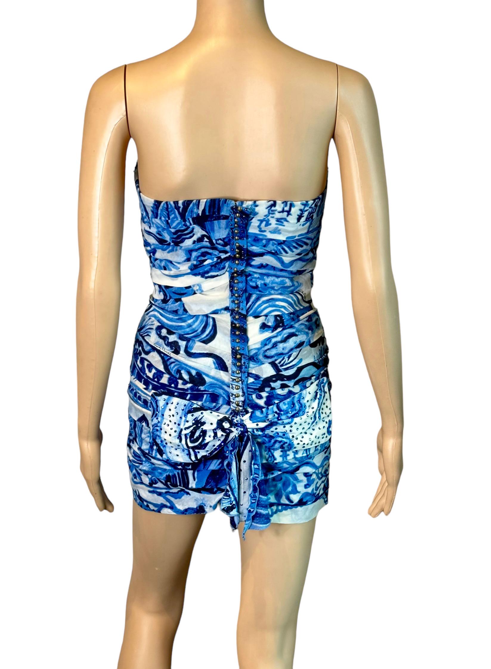 Roberto Cavalli F/W 2005 Embellished Chinoiserie Porcelain Corset Mini Dress For Sale 2