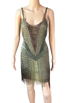 Roberto Cavalli F/W 2006 Embellished Beaded Fringed Flapper Open Back Mini Dress