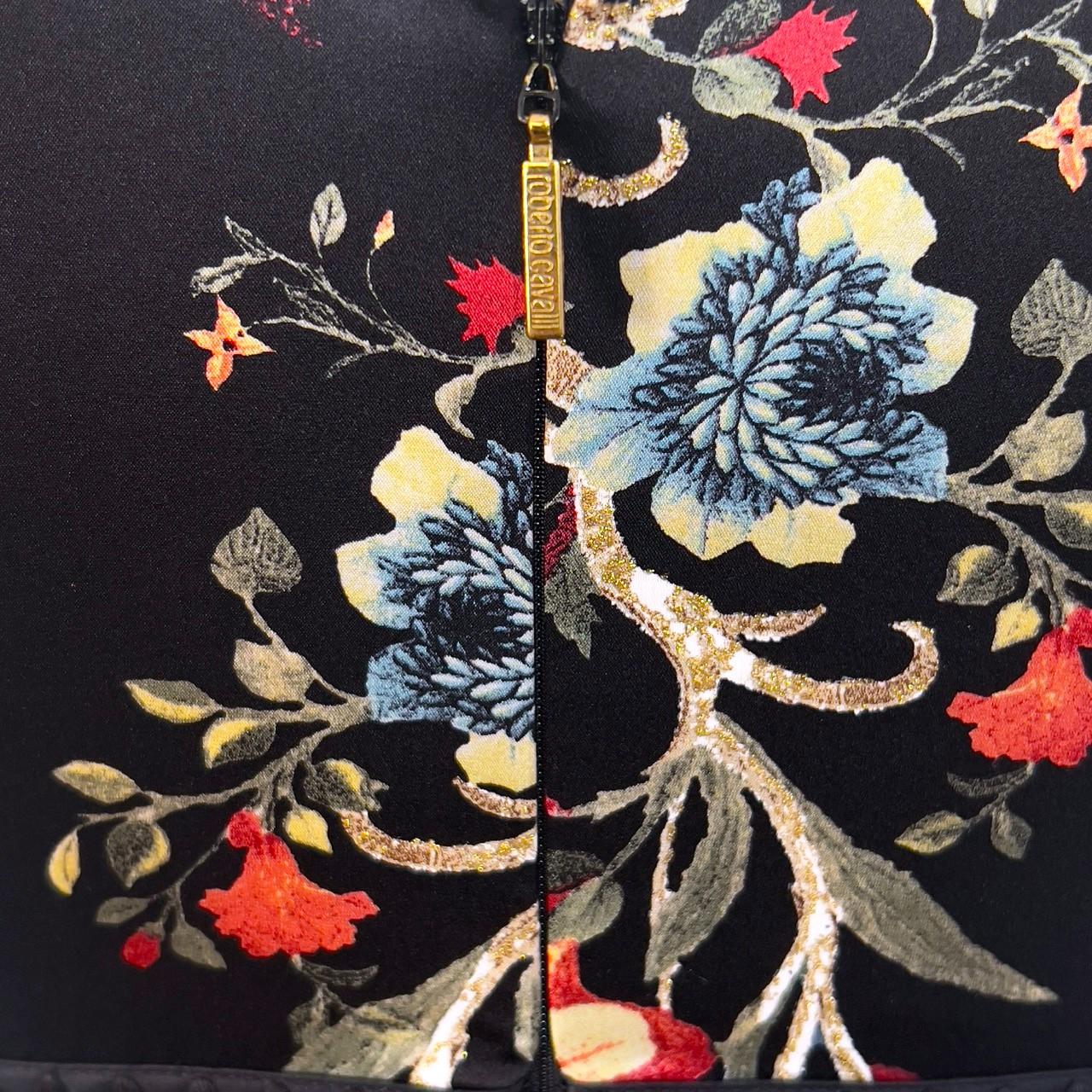 Roberto Cavalli F/W 2006 Vestido Bodycon Floral de Seda Negra Negro en venta