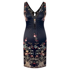 Roberto Cavalli F/W 2006 Floral Black Silk Bodycon Dress